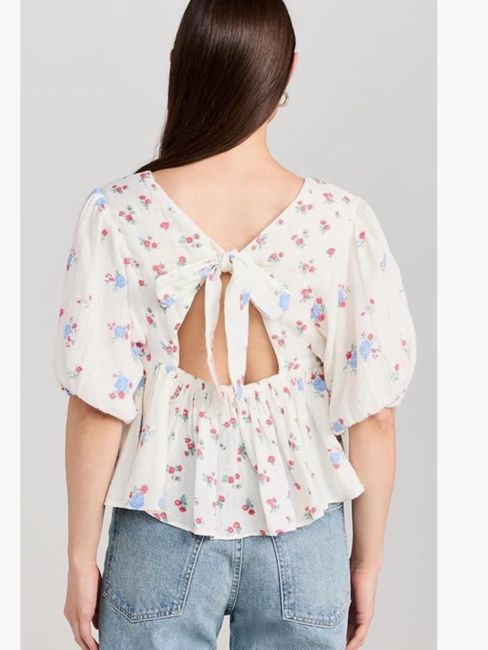 Dex White Top with Red and Teal Floral Print